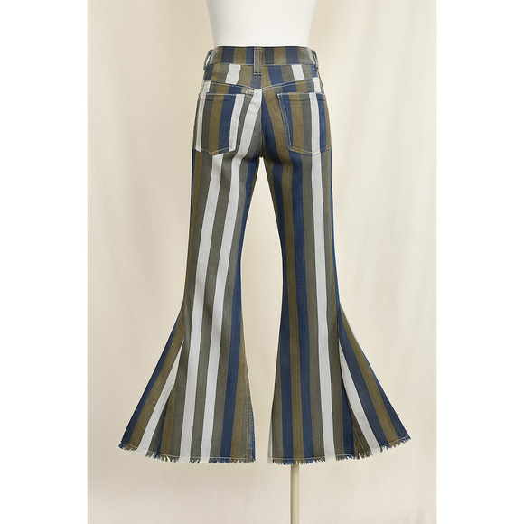 Hope L Bell Bottom Jeans Vintage Style Striped Boho Retro Y2K Hippie 70's Retro - Picture 2 of 14